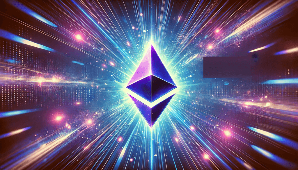 DALL·E 2025 01 20 13.46.23 Create a wide format image focusing on the Ethereum logo set against a vi
