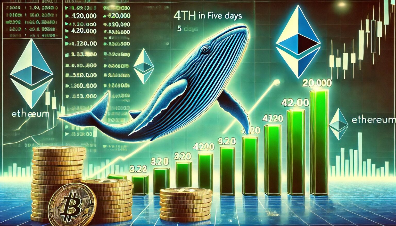 DALL·E 2025 03 15 07.55.43 A financial themed image illustrating whales accumulating over 420000 Eth