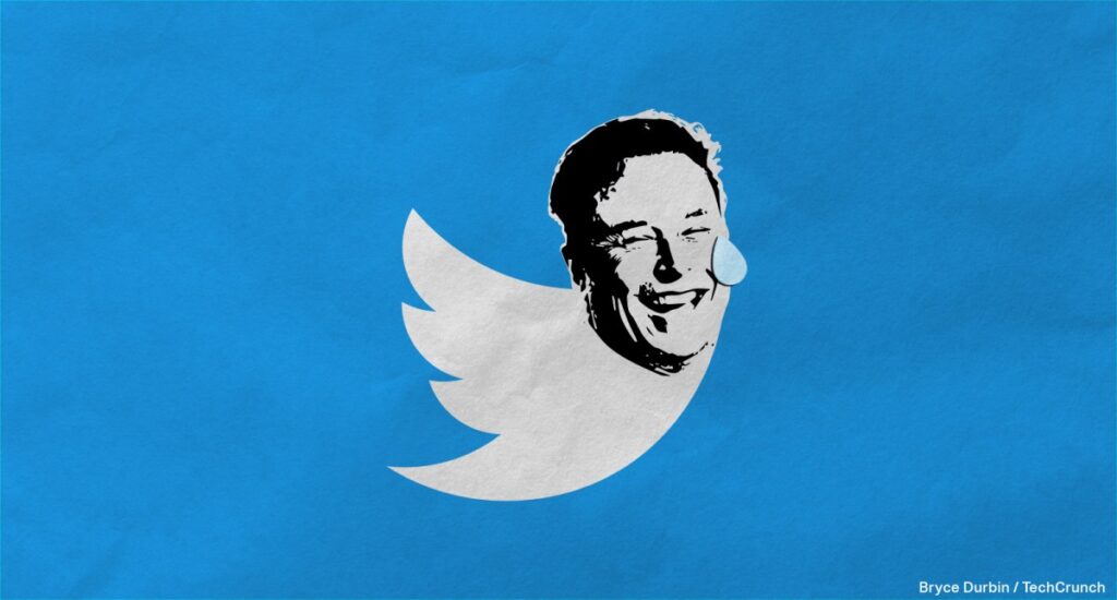 twitter bird with elon musk head tear