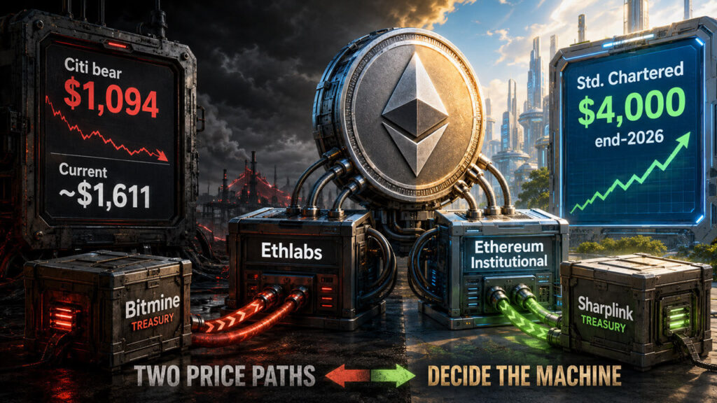 Ethereum is splitting into three power centers and ETH treasury firms are paying for two ethereum bull bear price paths ethlabs institutional