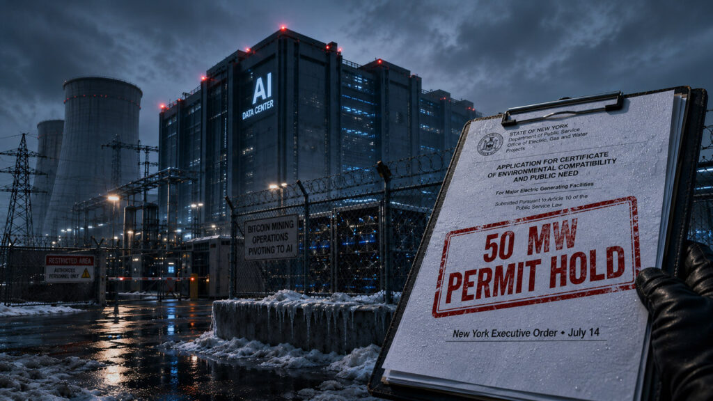 Bitcoin miner AI pivot hits roadblock with New York 50 MW permit freeze new york 50mw ai data center permit hold